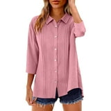 Fewfanhot Womens Clothes 3/4 Sleeve Tops Cotton Linen Button Down ...