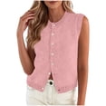 thumbnail image 1 of Fewfanhot Womens Clothes Button Up Sweater Vest Crewneck Sleeveless Casual Versatile Waistcoat, 1 of 5