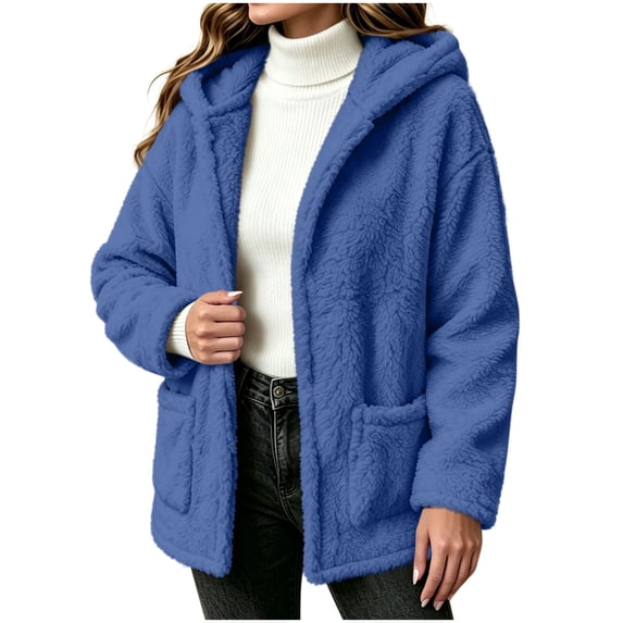 Fewfanhot Womens Clothes Fleece Sherpa Fuzzy Winter Warm Coat Hooded with Pockets