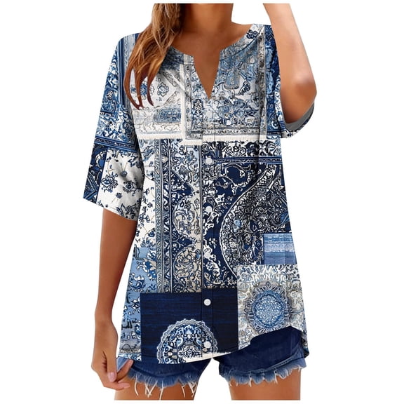 Fewfanhot Womens Clothes Hawaiian Shirt Button Down Summer Tops Beach Cool Short Sleeve V Neck Blouse
