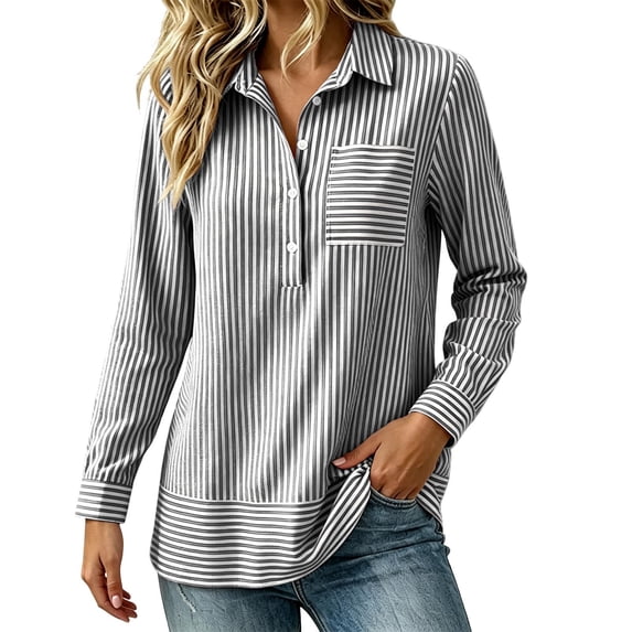Fewfanhot Womens Clothes Long Sleeve Button Down Striped Shirts Fall Outfits,Business Casual Collared Button Up Tops