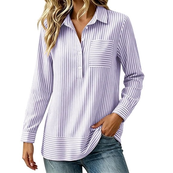 Fewfanhot Womens Clothes Long Sleeve Button Down Striped Shirts Fall Outfits,Business Casual Collared Button Up Tops