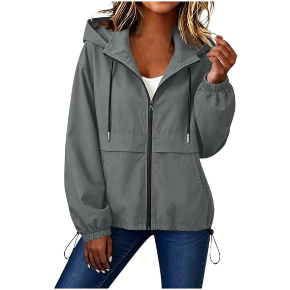 Fewfanhot Womens Clothes Mid-High Collar Jacket with Drawstring Pockets Casual Outdoor Outerwear
