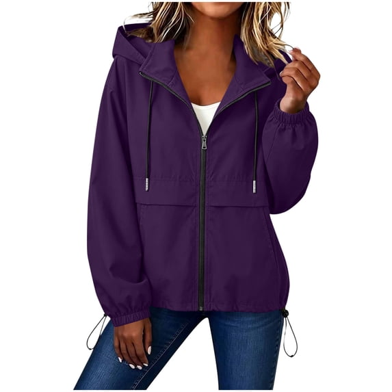 Fewfanhot Womens Clothes Mid-High Collar Jacket with Drawstring Pockets Casual Outdoor Outerwear