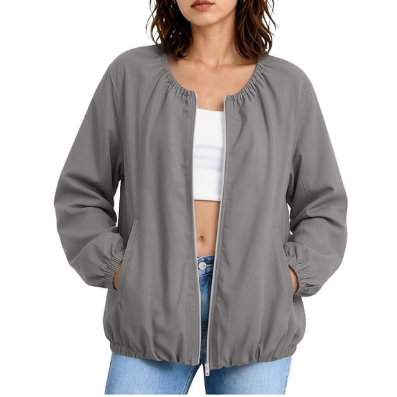 Fewfanhot Womens Clothes Oversized Lightweight Fall Winter Coat with Pocket Zip Up Warm Utility