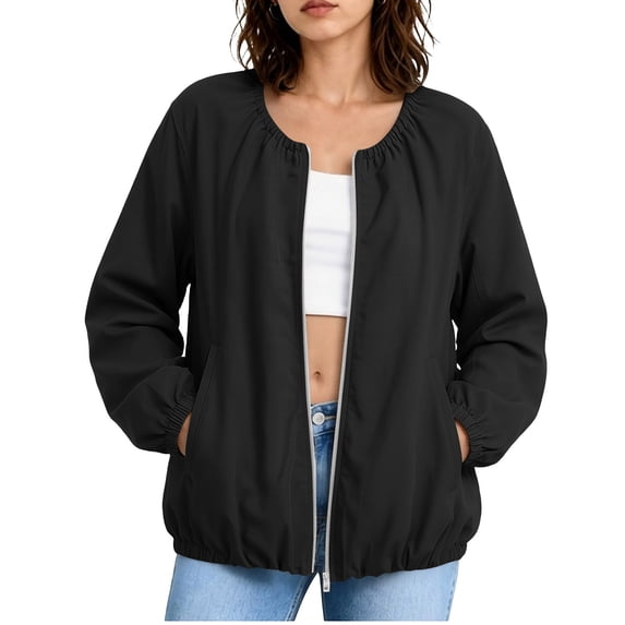 Fewfanhot Womens Clothes Oversized Lightweight Fall Winter Coat with Pocket Zip Up Warm Utility