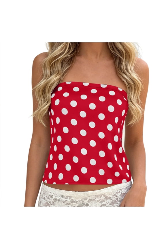 Womens Clothes Polka Dot Tube Tops Strapless Side Slit Tank Top Cute Backless Going Out Bandeau Top