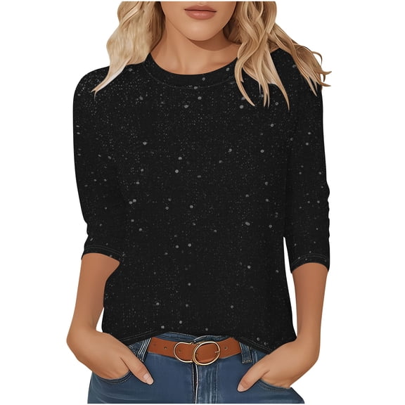 Fewfanhot Womens Clothes Sparkle Top Blouses Casual Shirts Crew Neck Glitter Night Out Tops for Elegant Evening