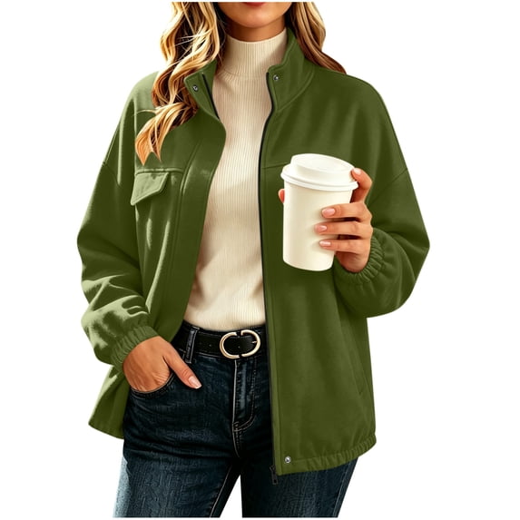 Fewfanhot Womens Clothes Zip Up Casual Stand Collar Long Sleeve Hoodie Cardigan Jacket With Pockets