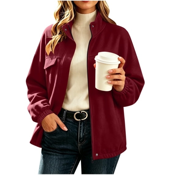 Fewfanhot Womens Clothes Zip Up Casual Stand Collar Long Sleeve Hoodie Cardigan Jacket With Pockets