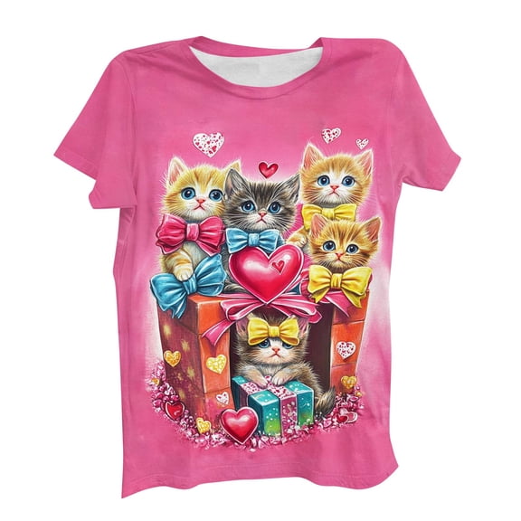 Fewfanhot Womens Clothing Funny Cute Cat Graphic Short Sleeve Crewneck T-Shirt Summer Cute Printed Tee Tops
