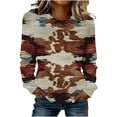 thumbnail image 1 of Fewfanhot Womens Clothing Long Sleeve T Shirts Print Western Henley Tops Ladies Graphic Tees Casual Round Neck Loose Fit Blouse, 1 of 4