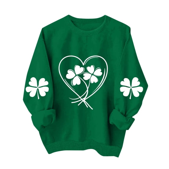 Fewfanhot Womens Clothing St Patricks Day Shirt Women:V Neck Green Shamrock Long Sleeve Shirt Leaf Clover Shirt