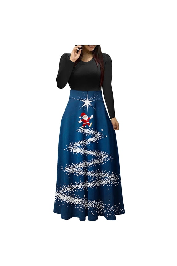 Womens Dresses Long Sleeve A-Line Dress – Printed Bowknot Cross Midi Dress with Celestial, Gothic