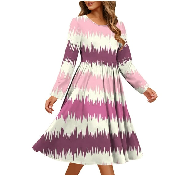 Fewfanhot Womens Dresses Summer Long Sleeve Dresses for Women Spring Casual Flowy A-Line Boho Midi Party Long Dress with Pockets
