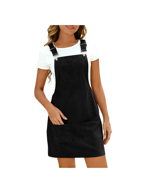 Womens Dresses Summer Overalls Dress Casual Adjustable Straps Pinafore Dress Short Skirt with Pockets