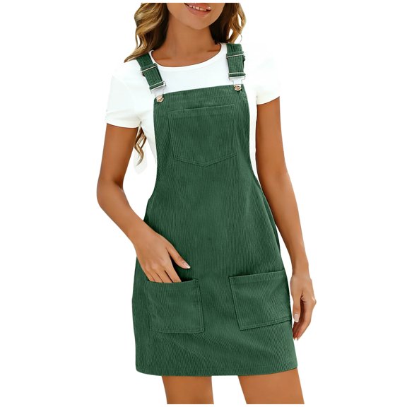 Fewfanhot Womens Dresses Summer Overalls Dress Casual Adjustable Straps Pinafore Dress Short Skirt with Pockets