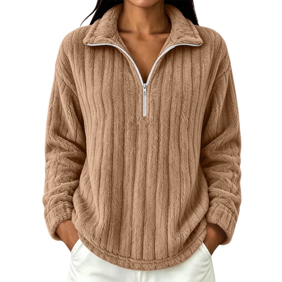 Fewfanhot Womens Fall Outfits Fall Winter Quarter Zip Ribbed Cable Long Sleeve Soft Comfy Tops Sweaters Fashion Clothing