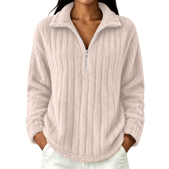 Fewfanhot Womens Fall Outfits Fall Winter Quarter Zip Ribbed Cable Long Sleeve Soft Comfy Tops Sweaters Fashion Clothing
