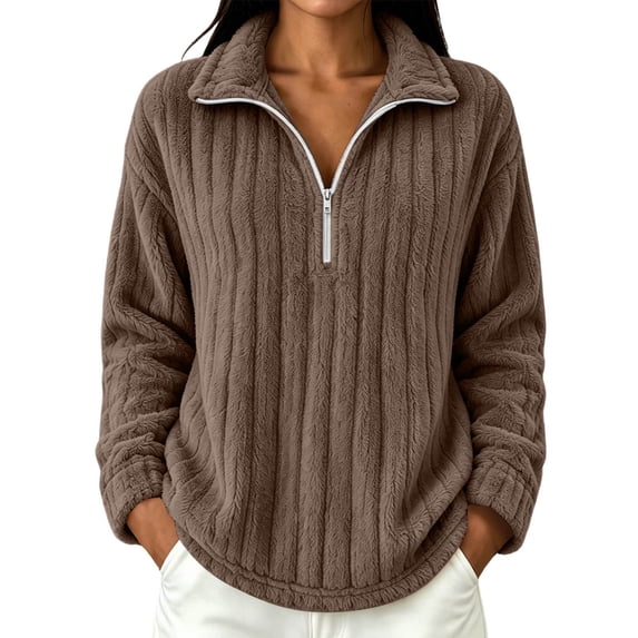 Fewfanhot Womens Fall Outfits Fall Winter Quarter Zip Ribbed Cable Long Sleeve Soft Comfy Tops Sweaters Fashion Clothing