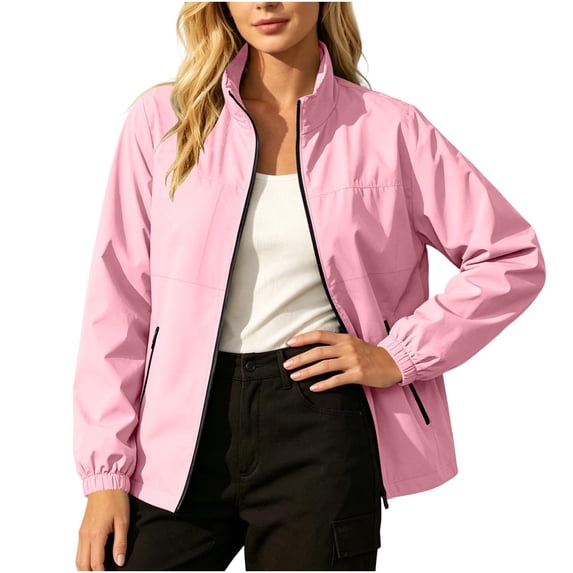 Fewfanhot Womens Fall Outfits Lightweight Stand Collar Zip Up Jakcets Workout Outdoor Outerwear