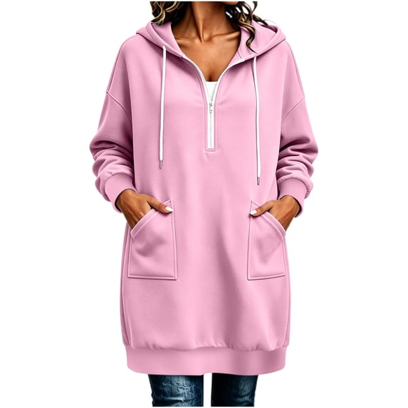 Fewfanhot Womens Fall Outfits Winter Long-Sleeve Hooded Quarter-Zip Casual Jacket with Pockets