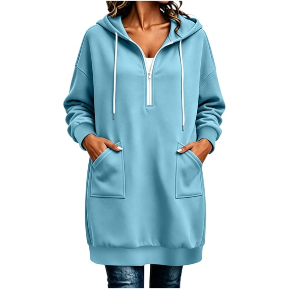 Fewfanhot Womens Fall Outfits Winter Long-Sleeve Hooded Quarter-Zip Casual Jacket with Pockets