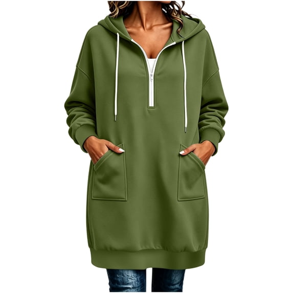Fewfanhot Womens Fall Outfits Winter Long-Sleeve Hooded Quarter-Zip Casual Jacket with Pockets