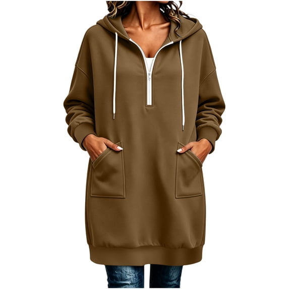Fewfanhot Womens Fall Outfits Winter Long-Sleeve Hooded Quarter-Zip Casual Jacket with Pockets