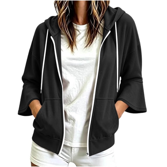 Fewfanhot Womens Fall Outfits Zip Up Hoodie Long Sleeve Hooded Sweatshirts Pockets Jacket Coat for Women