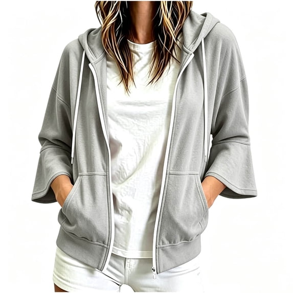 Fewfanhot Womens Fall Outfits Zip Up Hoodie Long Sleeve Hooded Sweatshirts Pockets Jacket Coat for Women