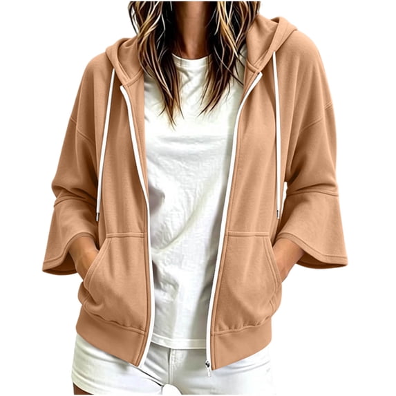 Fewfanhot Womens Fall Outfits Zip Up Hoodie Long Sleeve Hooded Sweatshirts Pockets Jacket Coat for Women