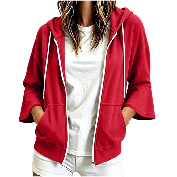 Fewfanhot Womens Fall Outfits Zip Up Hoodie Long Sleeve Hooded Sweatshirts Pockets Jacket Coat for Women