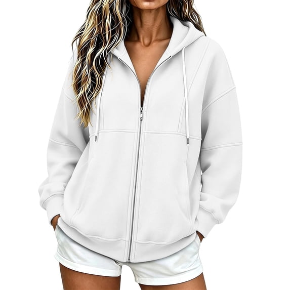 Fewfanhot Womens Fall Outfits Zip Up Hoodies Oversized Cozy Casual, Winter Drawstring Casual Fall Sweatshirts