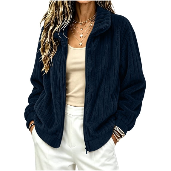 Fewfanhot Womens Fall Outfits Zip Up Long Sleeve Winter Fall Outerwear Fleece Warm Coat Top