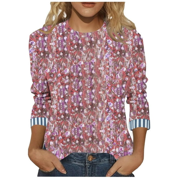 Fewfanhot Womens Fall Tops Fashion Tops 3/4 Sleeve T-Shirts Cute Crewneck Basic Business Tees Blouses