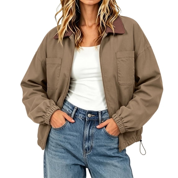 Fewfanhot Womens Fall Tops Loose Casual Collar Jacket With Buttons and Pockets