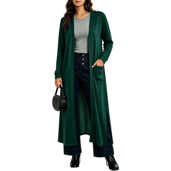 Fewfanhot Womens Fall Tops Maxi Cardigan Lightweight Long Sleeve Open Front Casual Cardigans Duster with Pockets