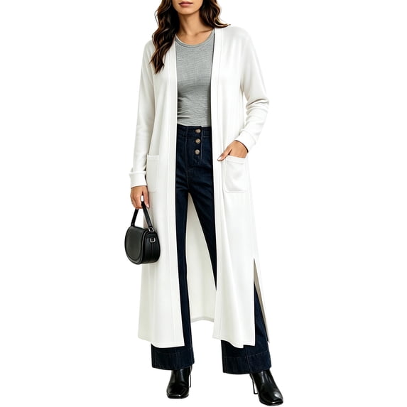 Fewfanhot Womens Fall Tops Maxi Cardigan Lightweight Long Sleeve Open Front Casual Cardigans Duster with Pockets