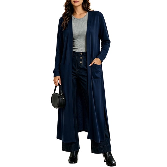 Fewfanhot Womens Fall Tops Maxi Cardigan Lightweight Long Sleeve Open Front Casual Cardigans Duster with Pockets