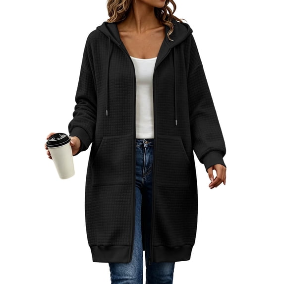 Fewfanhot Womens Fall Tops Zip Up Oversized Fleece Long Tunic Casual Long Sleeve Jacket