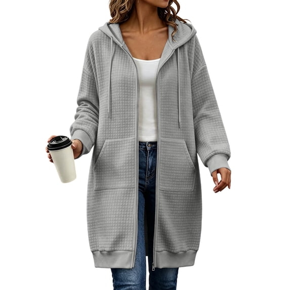 Fewfanhot Womens Fall Tops Zip Up Oversized Fleece Long Tunic Casual Long Sleeve Jacket