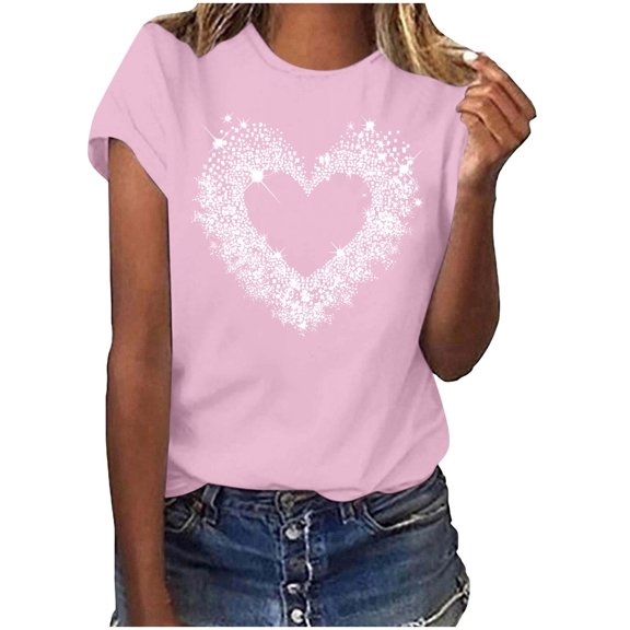 Fewfanhot Womens Fashion Love Heart Shirt Valentines Day T-Shirt Love Heart Tee Tops