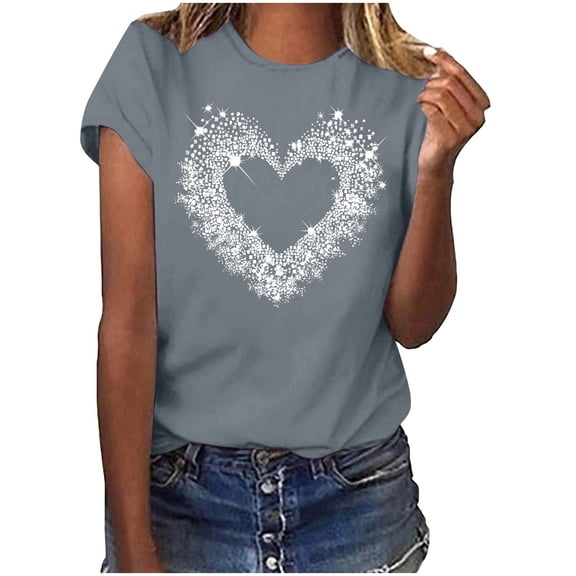 Fewfanhot Womens Fashion Love Heart Shirt Valentines Day T-Shirt Love Heart Tee Tops