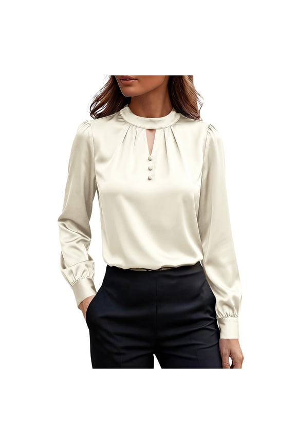 Womens Fashion Satin Silk Tops,Business Casual Blouse,Dressy Work Long Sleeve Shirts Office Outfits Fall