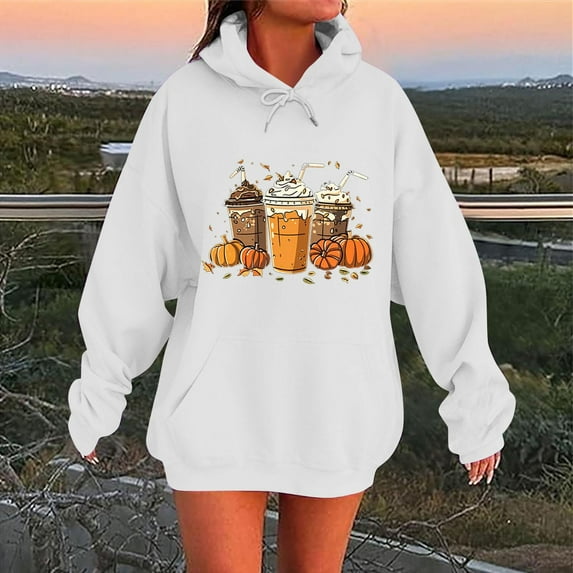 Fewfanhot Womens Hoodies Ghost Oversized Crewneck Sweatshirt Cute Pumpkin Graphic Hoodies Fleece Pullover