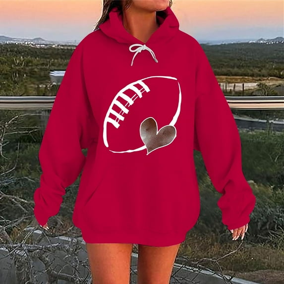 Fewfanhot Womens Hoodies Hooded Sweatshirt Football Game Day Sweatshirt Football Graphic Tee Pullover Long Sleeve Hoodies