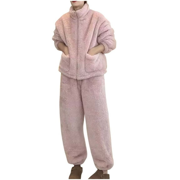 Fewfanhot Womens Pajama Sets Soft Comfy Fleece Pjs Pullover Pants Loose Plush 2 Piece Sleepwear Fuzzy for Winter