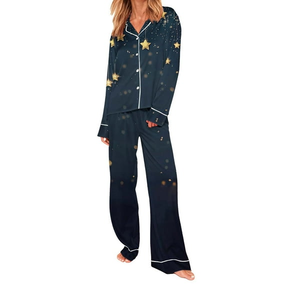 Fewfanhot Womens Pajamas Long Sleeve Button Down Sleepwear 2 Piece Nightwear Women Pjs Sets