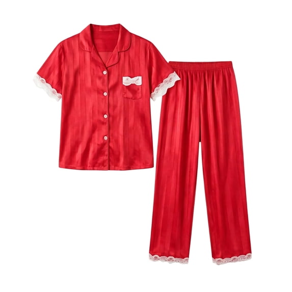 Fewfanhot Womens Pajamas Set Silk Pajama Long Sets Silky Long Pj Sets Sleepwear Stripes Pjs Loungewear
